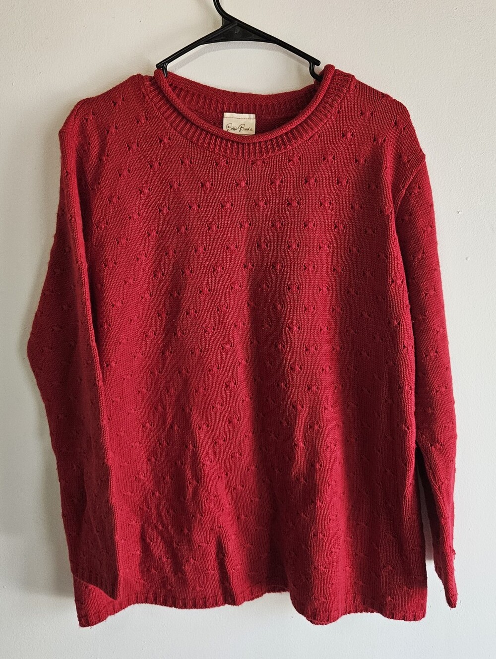 Vintage Bobbie Brooks Red Textured Pointelle Knit Sweater Long Sleeve Crewneck